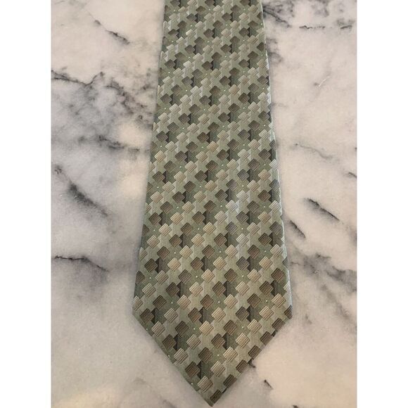 Van Heusen Other - Van Heusen 100% Silk Handmade Green Geometric Stain Resistant Tie